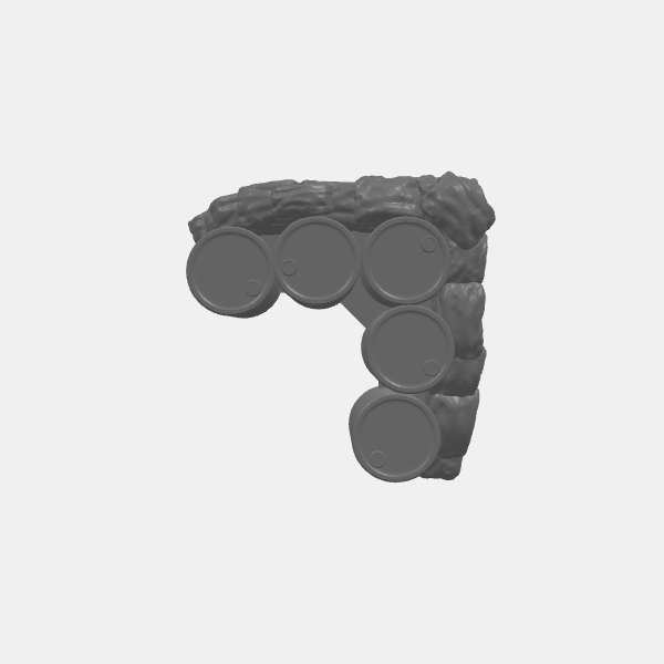 SB3D - Gaslands - Sandbag and Barrels Barricades - Corner 5 Barrels v1.0.stl