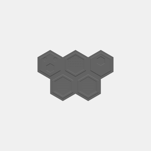 Battletech Building Terrain - Hex Stack - Sngl Lvl 5 units group - Style 1 v1.0.stl